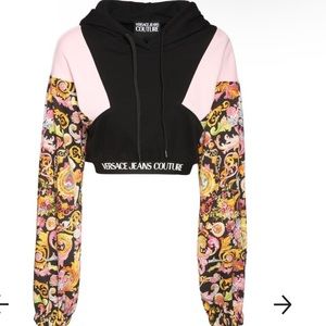 Versace jeans couture cropped hoodie black and pink size L IT44